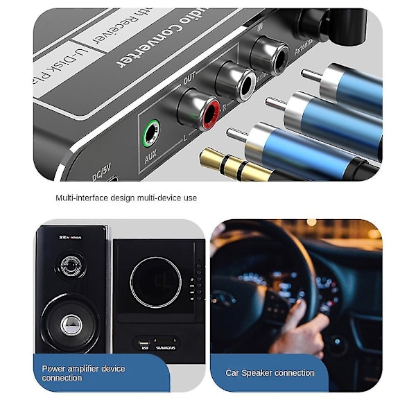 Trådløs HiFi DAC-konverter Bluetooth 5.2 Modtager Lyd Koaksial Til R/L 3,5 mm Aux-adapter Med U Disk -SZCN