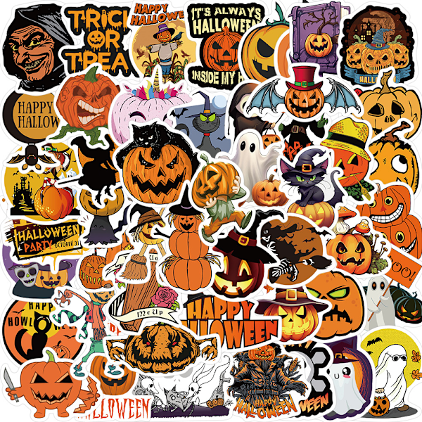 50Pcs Halloween Decorative Graffiti Stickers - Waterproof No-Residue Decals for Luggage, Computers & More (4-6cm)