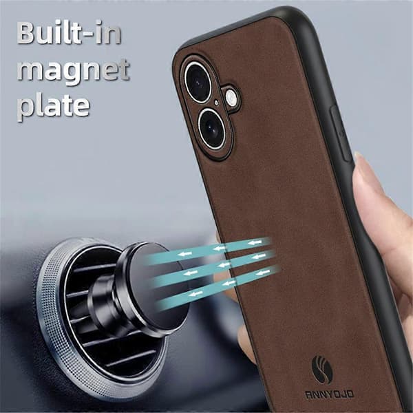 ANNYOJO Kompatibelt etui til iPhone 17 PU-læder + PC + TPU Anti-dråbe telefoncover (sort)