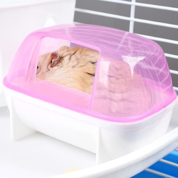 1 vaaleanpunainen hamsterin hiekkakylpyhäkki