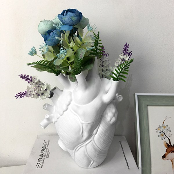 Hjärta Resin Blomkruka Anatomisk Hjärta Form Staty Kreativt Hantverk Ornament För Hem Vardagsrum Balkong Dekoration Vit S White