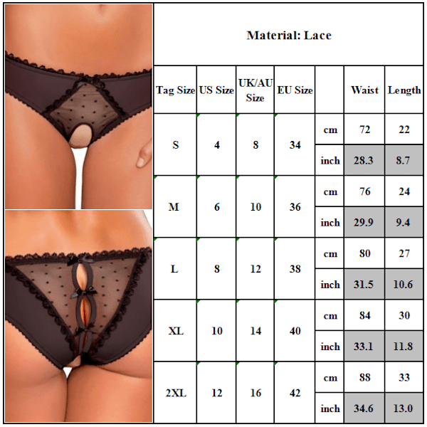Naisten avoimet pikkuhousut G-string stringit alusvaatteet musta S Black
