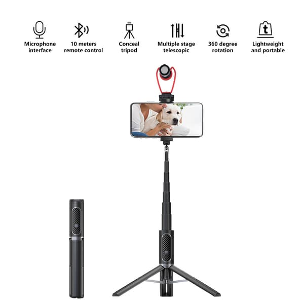Ulanzi SK-02 Universal Telefon Tripod Mount Forlængerstang Bluetooth Selfie Stick til Xiaomi