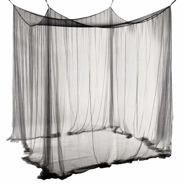 Double Mosquito Net Black 4 Posts Bed Canopy Decorative Princess Square Mosquito Net Large for Indoor Bedroom and Camping Festival