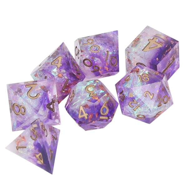 7-delad tärningssats i harts, polyhedral spel, DND-tärningar, tydliga siffror, stabilt spel, välbekanta RPG-tärningar