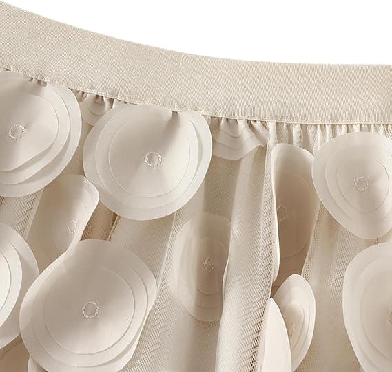 Brugerdefineret nederdel til kvinder 3D Prikket Elastisk Talje Mesh Midi Nederdele beige