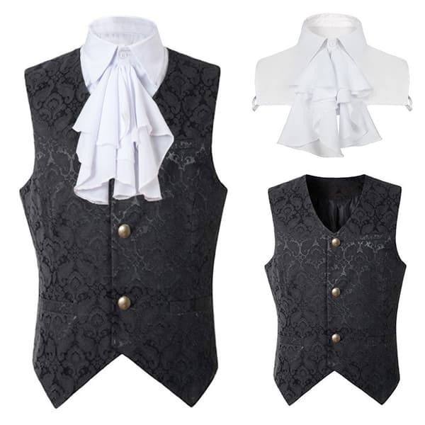 Paisley veste til mænd victoriansk steampunk gotisk kostumevest sort black M