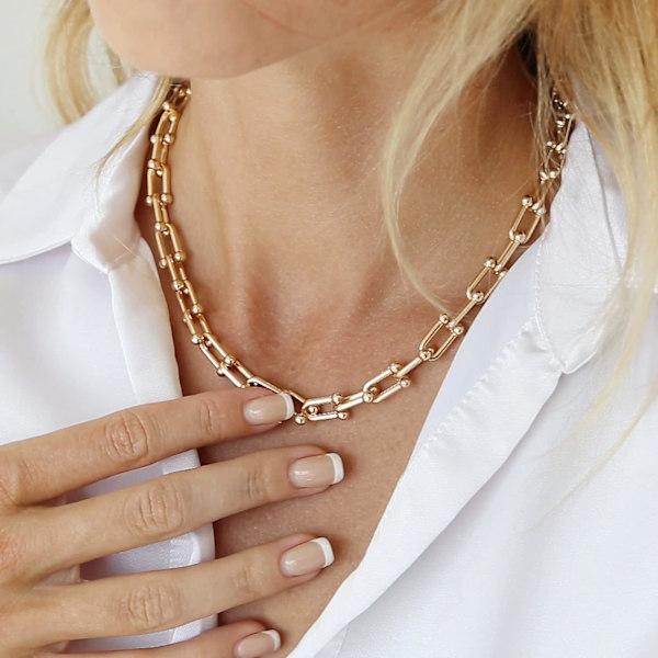 U-formet lenkekjede choker halskjede i titan, dristig og chunky halskjede for kvinner Gold