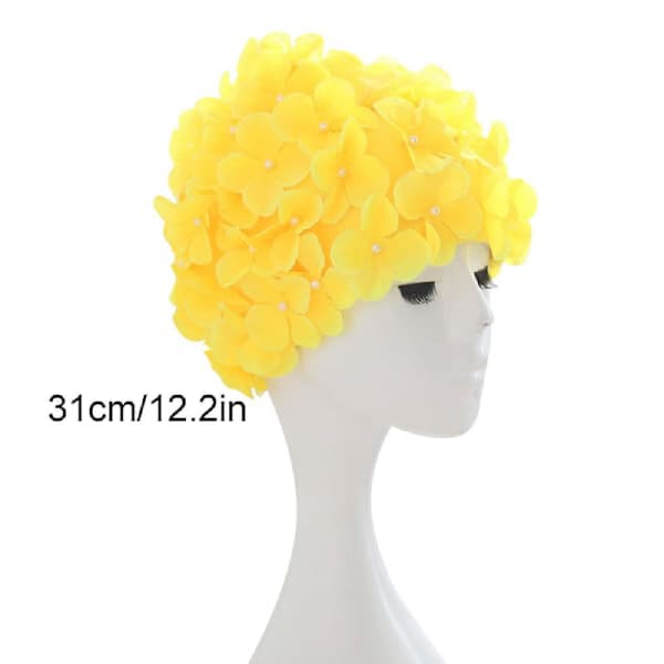 Dam-badmössa med kronblad retro 3D blommig badmössa damer blommor badmössa yellow