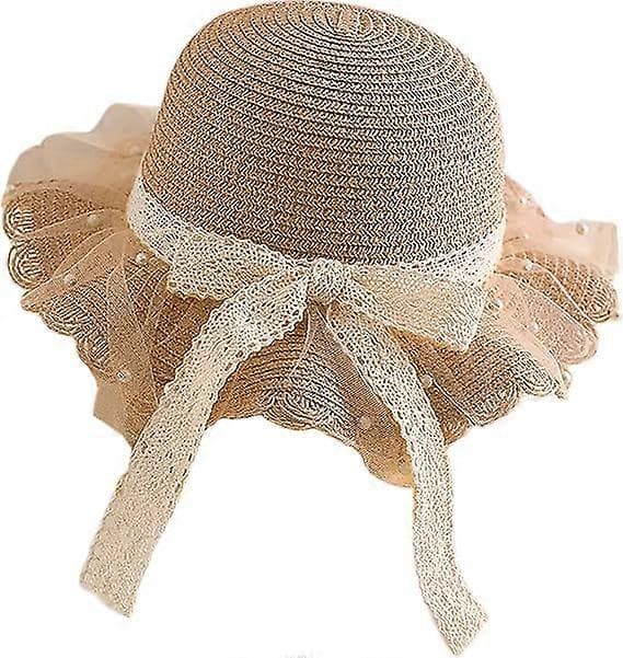 Sommerhat til piger, solbeskyttelse, visir, foldbar, bred skygge, sløjfe, strandhat til 2-8 år Khaki