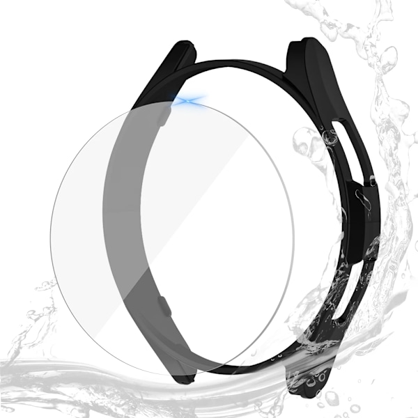 Glass+ etui for Samsung Galaxy Watch 6/6 Classic Vanntett PC Galaxy Watch 6/6 Classic 40/44/43/47 mm deksel+ skjermbeskytter Svart Y Black Galaxy Watch 6 40mm