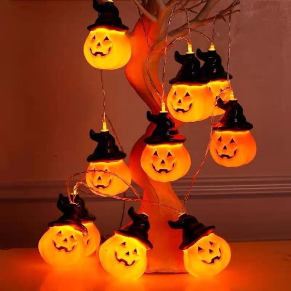 Halloween pumpa ljusslinga med häxhatt, LED 16,4FT 8 lägen timer 3D vattentät orange Jack-O-Lantern batteridriven Witch Hat Pumpkin 3m 20 lights USB model