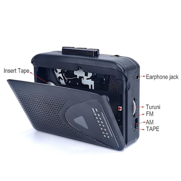 Kasettisolmi Walkman Kasettisolmi Kannettava Kaiutin Useita Virtalähteitä AMFM-Radio black