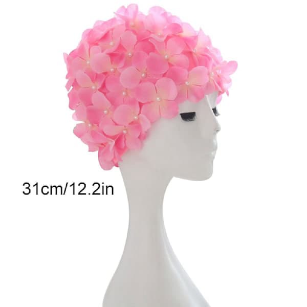 Badehette for kvinner med kronblader retro 3D blomsterbadehette dameblomsterbadehette pink