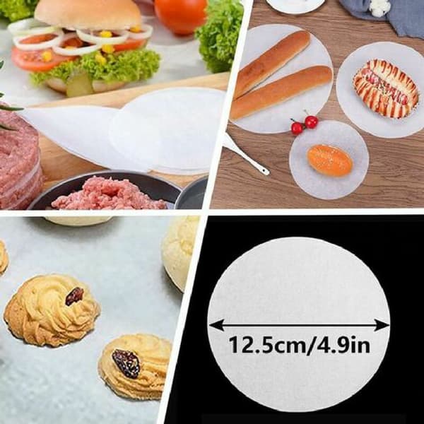 500 ark non-stick papir, diameter 12,5 cm, hakket bøfpapir, hamburgerplade
