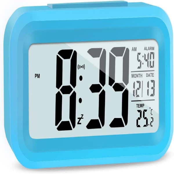 (Sininen) LCD-digitaalinen herätyskello, älykäs digitaalinen herätyskello teellä