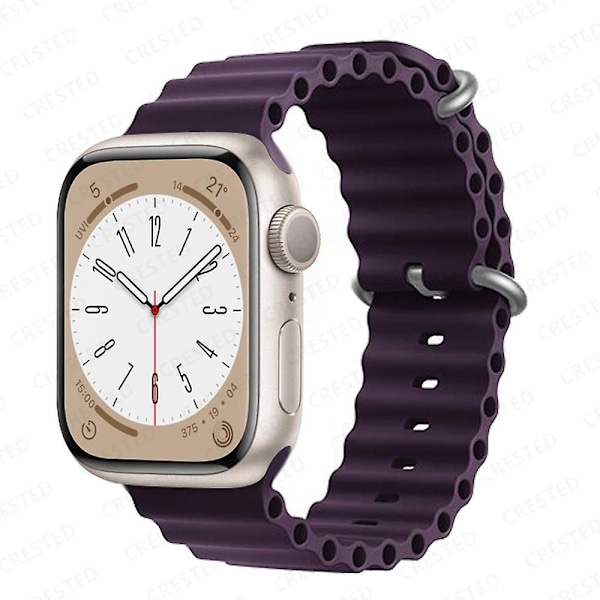 Ocean-ranneke Apple Watch -rannekkeelle 44 mm 40 mm 45 mm 41 mm 49 mm 42 mm 38 mm älykellon silikonihihna Iwatch Ultra Series 7 6 3 Watch 8 38 40 41 mm Mildew purple 38 40 41mm