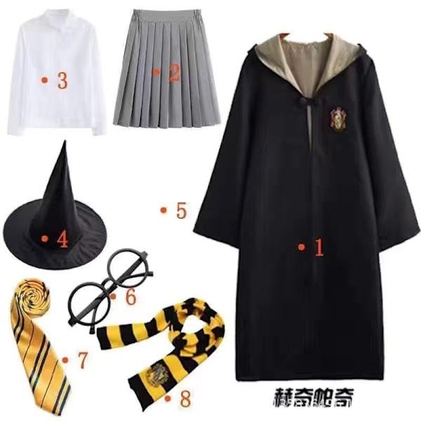 Harry Potter 8-pak Cosplay Sæt til Voksne og Børn - Halloween, Jul Gave XXL Hufflepuff