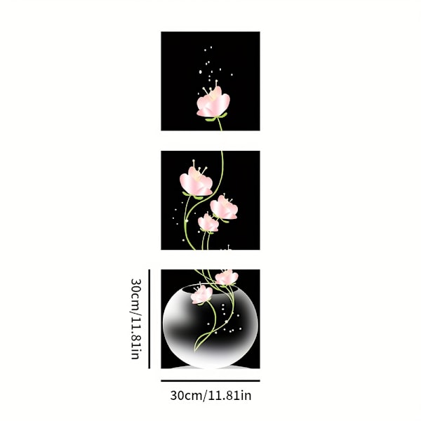 3 st Rosa Blommor Kvadratisk Canvasmålning Väggkonst Bild För Vardagsrum Entré Heminredning Utan Ramar *H