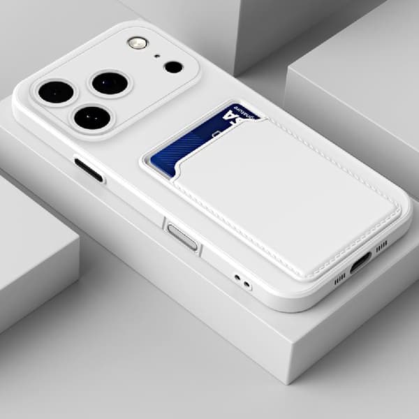 iPhone 15 Pro Cover med Kortplads & Kontrastknapper - TPU[JSR] White