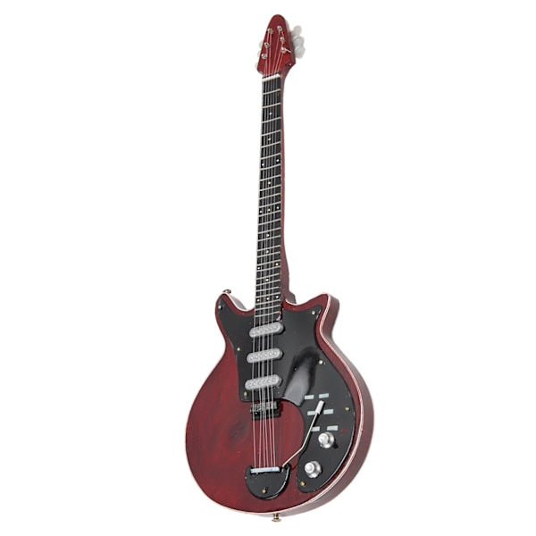 Miniature elguitar i rødbrun farve med stativ og etui, musikinstrumentmodeldekoration 10 tommer