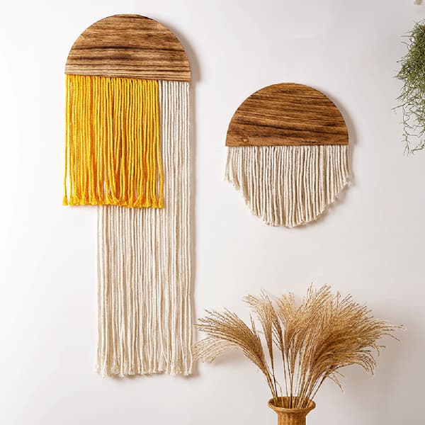 Halvrund makramé veggdekorasjon i tre, Boho veggdekorasjon til stue Boho veggdekorasjon, Indie rominnredning Boho Chic soveromsinnredning
