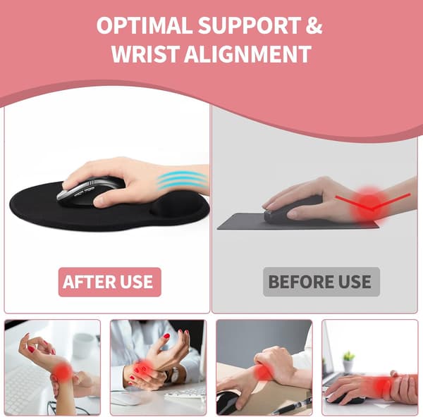 Musematte med håndleddsstøtte, ergonomisk gelmusematte, kul musematte for gamere, musehåndleddsstøtte med sklisikker PU-base AND