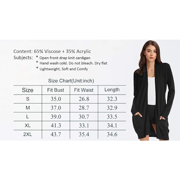Åben front cardigans til kvinder, cardigans med lommer og lange ærmer