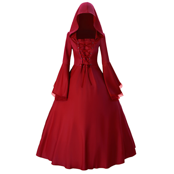 Kvinnors gotiska viktorianska häxdress vampyrdräkt medeltida renässans halloween cosplay huvförsedd dräkt Rose red S