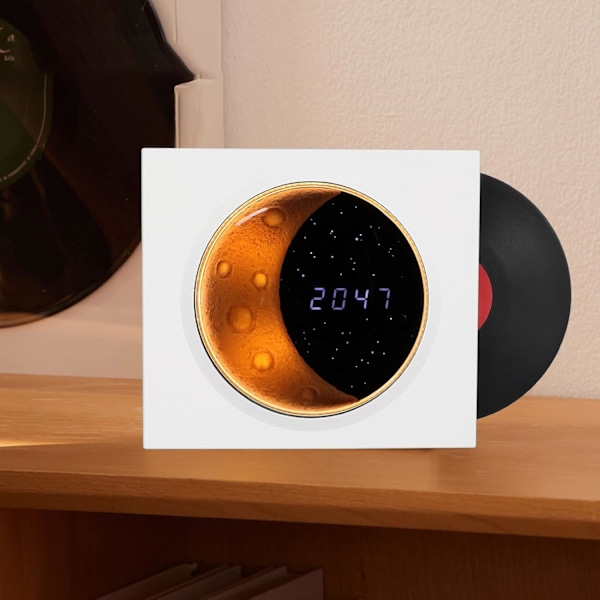 Vintage Retro Pladespiller Stil BT Højttaler med Måne Stjerne Natlys, 3 Tilslutningstilstande, Stereolyd til Soveværelsesindretning - Sort