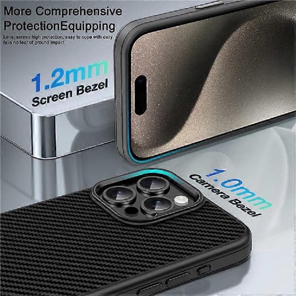 IPAKY Kompatibel med iPhone 15 Plus TPU-deksel Karbonfibertekstur Telefondeksel Metall Linseramme Grey