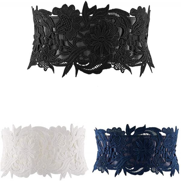 Dam spets midjebälte Obi rosett Cinch brett bälte rosett knyt wrap Boho korsett klänning midjeband PU läder, 3-pack