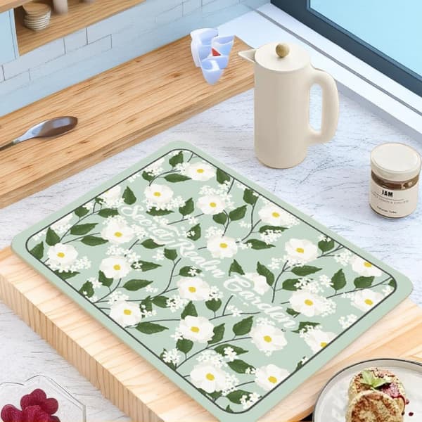 4 STK Køkkenbord Opvaskestativ Måtte - Hurtig Absorption, Blødt Materiale og Levende og Søde Mønstre - Ideel Kaffebar Måtte Opvaskestativ Måtte 30*40cm 2
