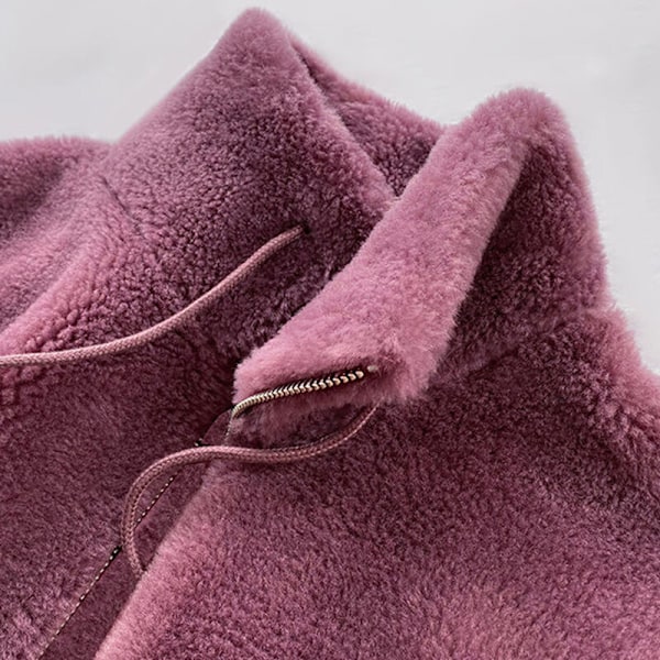 Dame Fleece Fluffy Teddy Bear Frakke Ensfarvet Lommejakke Overtøj Lilla M Lila