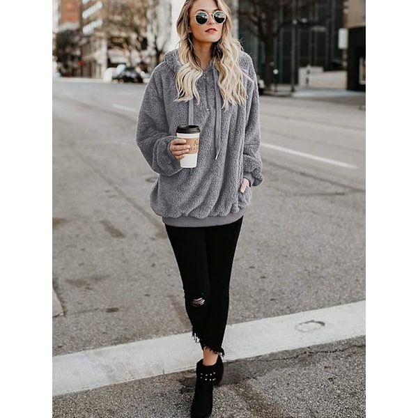 Dame Fuzzy Hættetrøjer Pullover Hyggelig Oversized Lommer Hættetrøje
