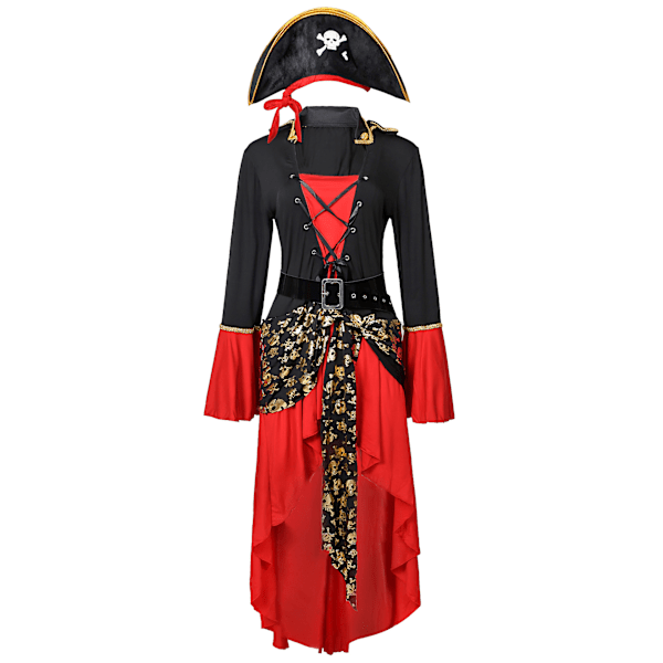 Piratdräkt i Mjölksiden Uniformtyg S-3XL för Halloween Cosplay Kvinnor röd XXL with socks