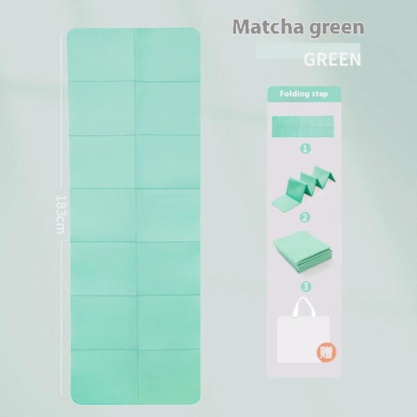Hopfällbar Yogamatta med väska, Miljövänlig TPE, Vikbar Resefitnessövningsmatta, Dubbelsidig Halksäker för Yoga 183*61*0.6cm Green