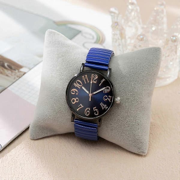 Dam Casual Klocka Rund Urtavla Elastisk Rem Kvarts Urverk Dam Flickor Studenter Digital Armbandsur Black