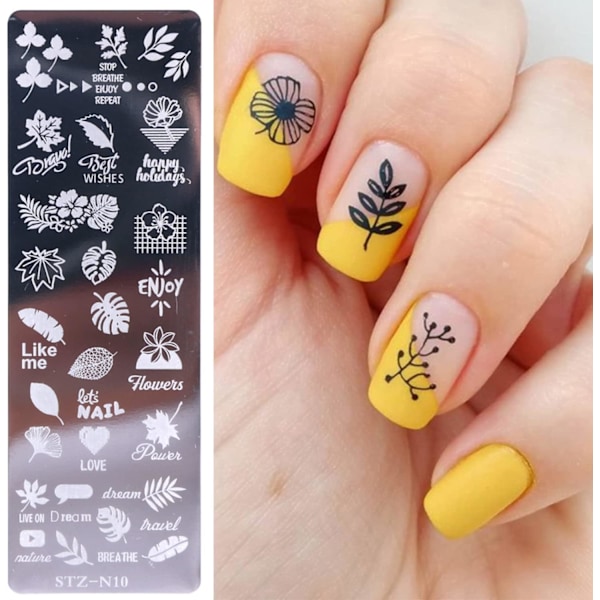 6 stk Nail Stamping Plates, med 1 Klar Stämpel, 1 Skraber (