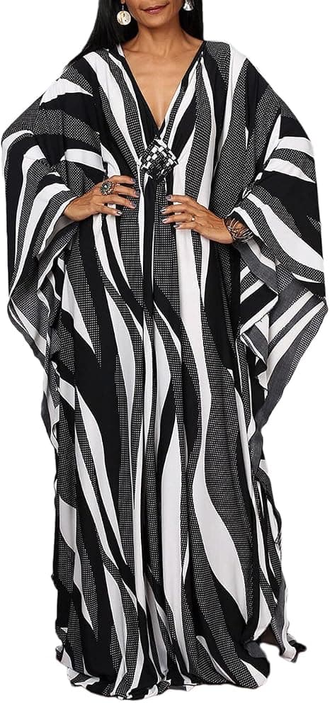 Etniskt Mönstrad Kaftan Strandklänning för Kvinnor, Plus Size, Baddräktsöverdrag