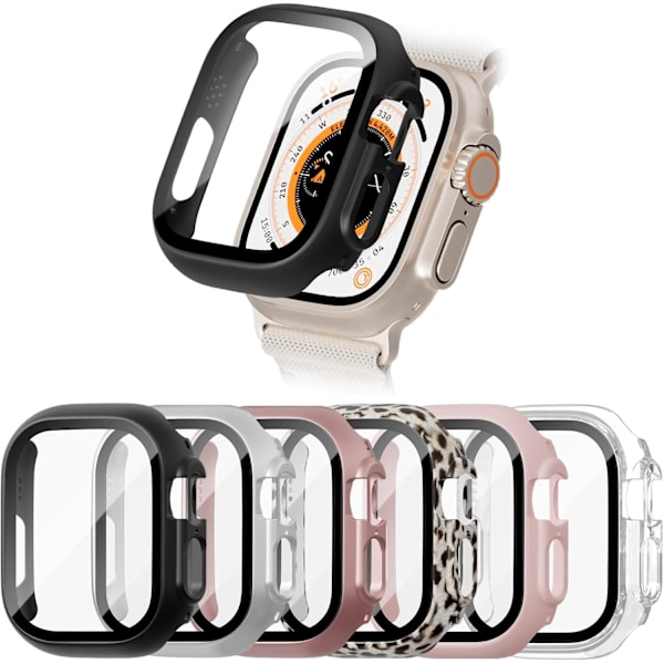 6-pack fodral för Apple Watch Ultra 49 mm med skärmskydd i härdat glas 6-pack 2 Y