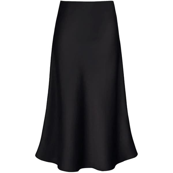 Dame Lang Satin Nederdel Silke Elegant Høj Talje Flared A-Line Midi Nederdele sort black S