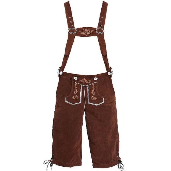 Mænds Lederhosen - Ægte Læder Ægte Tyske Mænds Lederhosen Oktoberfest Outfit - Kort Lysebrun Brun M