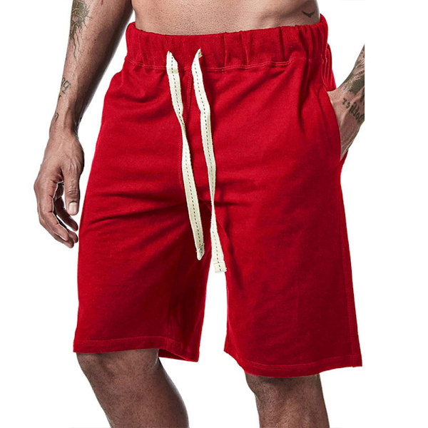 Snabbtorkande badbyxor för män i enfärgad sportshorts röd röd L red