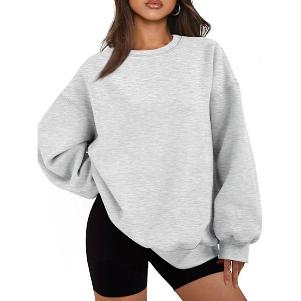 Oversized fleece-sweaters til kvinder, langærmet rundhals-pullover, afslappede hættetrøjer Light gray M