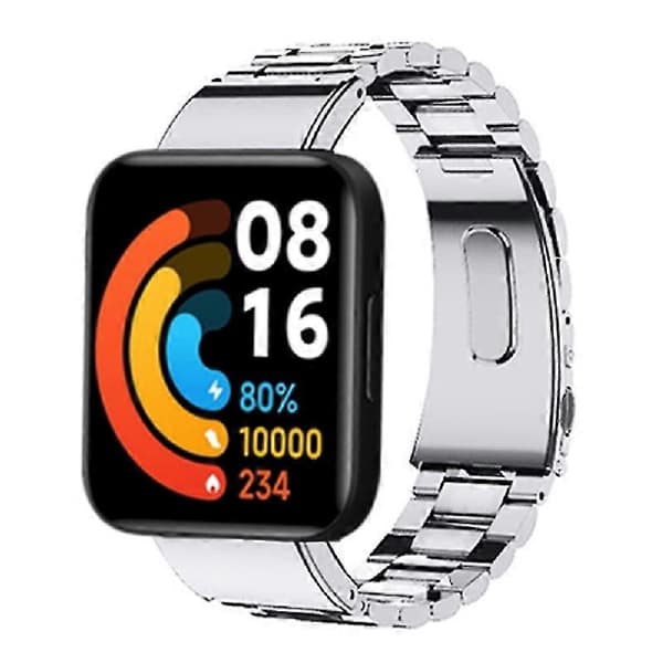 Til Xiaomi Redmi Watch 2/Watch 2 Lite Urrem 3-perler Solid Metal Erstatningsrem Sølv Xiaomi Redmi Watch 2 Silver