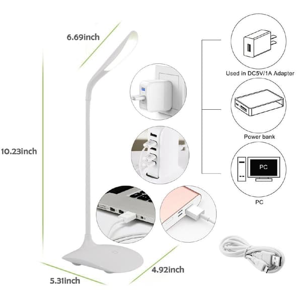1 stk. LED bordlampe, LED boglæselampe, 3 lysstyrkeniveauer, til