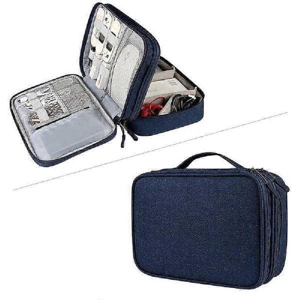 SM02S Dobbeltlags Multifunksjonell Oppbevaringsveske for Digitalt Tilbehør (Marineblå) Navy Blue