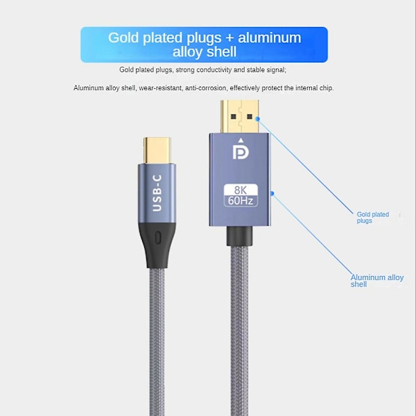 USB-C - DisplayPort -kaapeli, kaksisuuntainen, 8K 60Hz, Displayport - Type-C 3.1 DP -kaapeli 3:lle Pro:lle