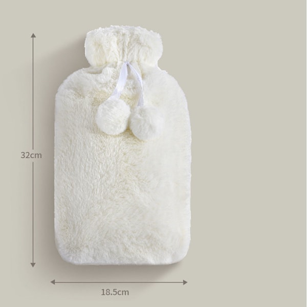 Varmtvannsflaske, 2L Varmtvannspose med mykt og fluffy trekk, Varmtvannsflaske for baby, Gir varme og komfort White